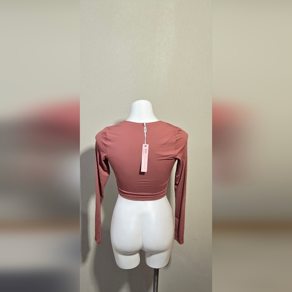 NWT QINSEN Sexy Square Neck Crop Top Long Sleeve Slim Fit Cropped Women's Size M - Picture 3 of 6